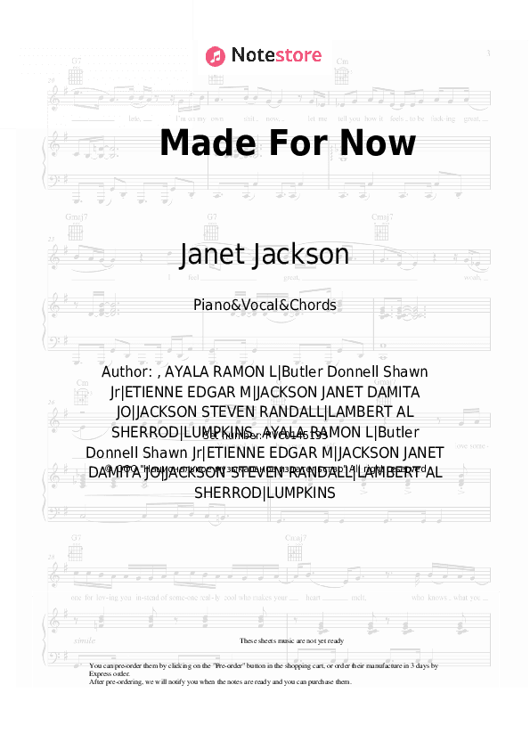 Made For Now - Janet Jackson, Daddy Yankee Piano Sheet Music with the Vocal and Chords - Piano&Vocal&Chords