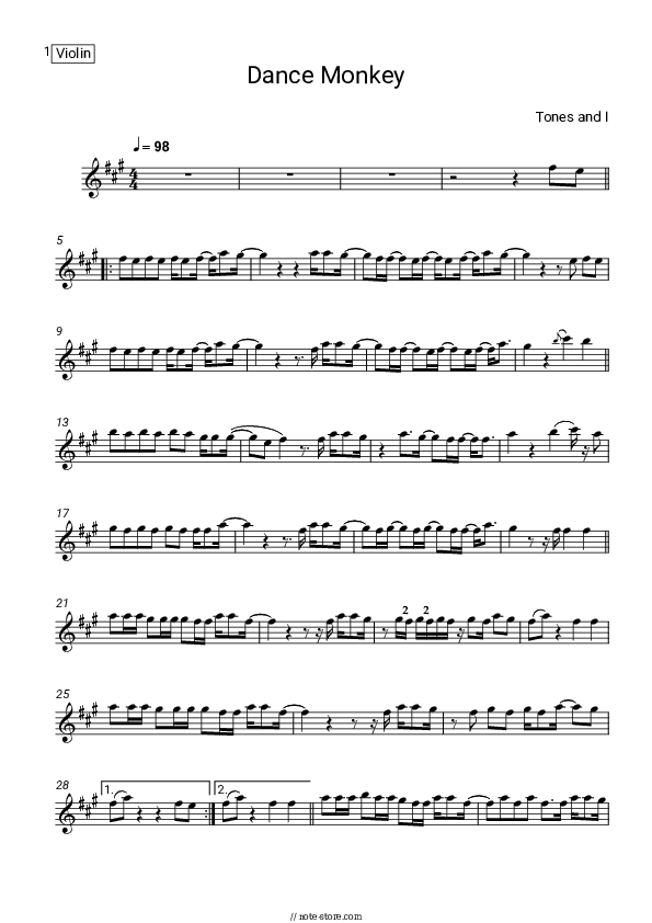 Dance Monkey - Tones and I Violin Sheet Music - Violin