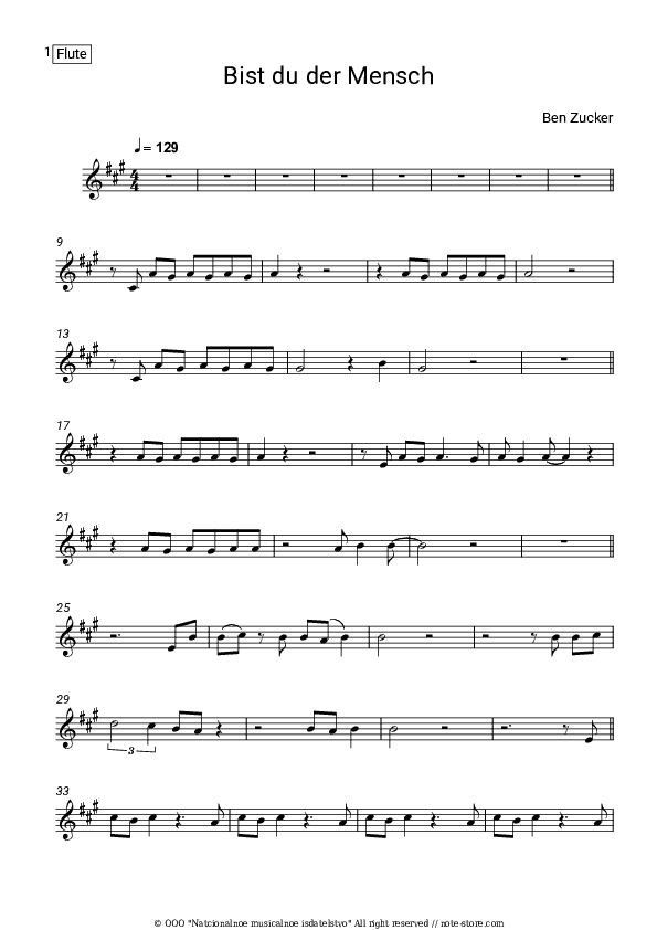 Bist du der Mensch - Ben Zucker Flute Sheet Music - Flute