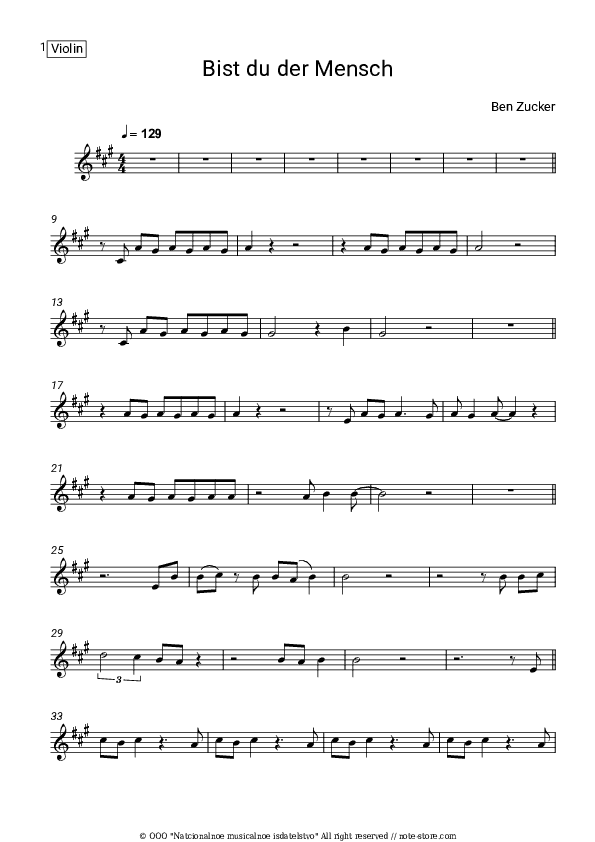 Bist du der Mensch - Ben Zucker Violin Sheet Music - Violin