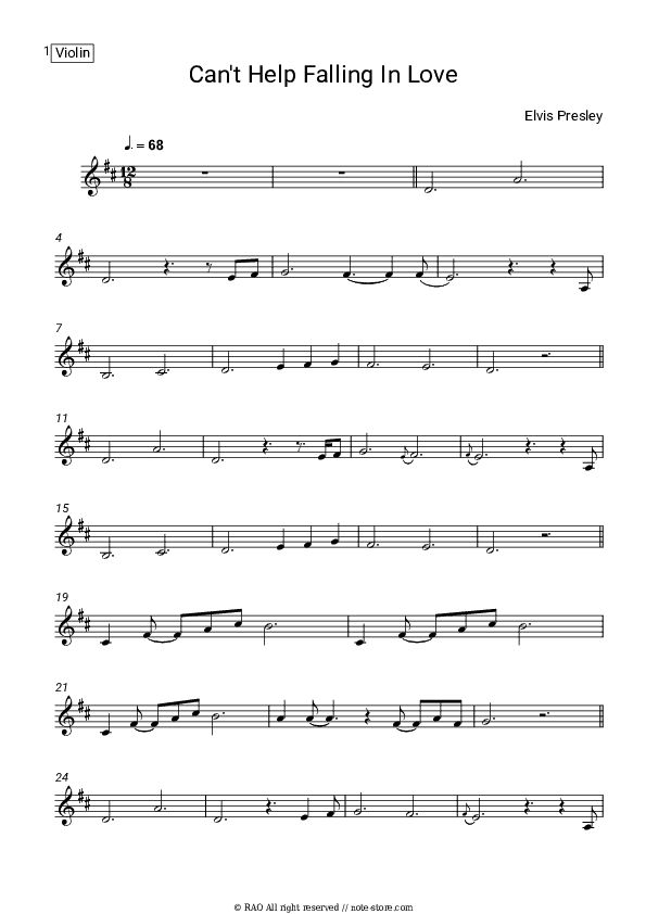 Can't Help Falling In Love - Elvis Presley Violin Sheet Music - Violin