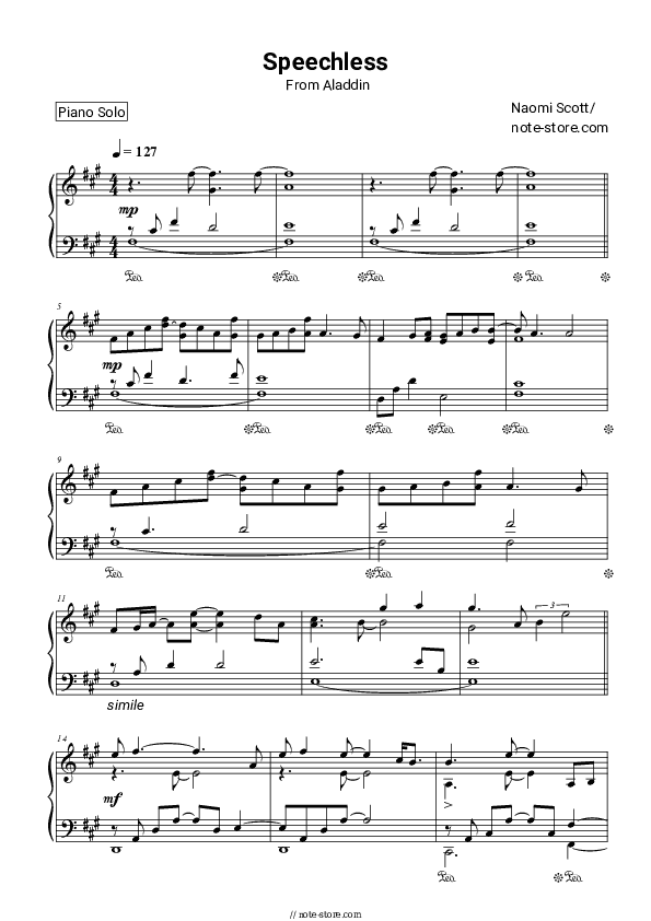 Speechless (Full, From Aladdin 2019) - Naomi Scott Piano Sheet Music - Piano.Solo