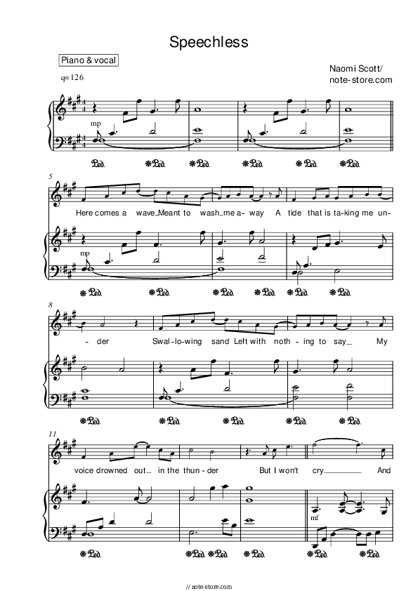 Speechless (Full, From Aladdin 2019) - Naomi Scott Piano Sheet Music with the Voice part - Piano&Vocal