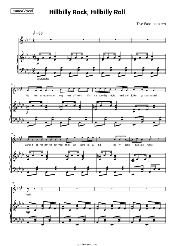 Hillbilly Rock, Hillbilly Roll - The Woolpackers Piano Sheet Music with the Voice part - Piano&Vocal