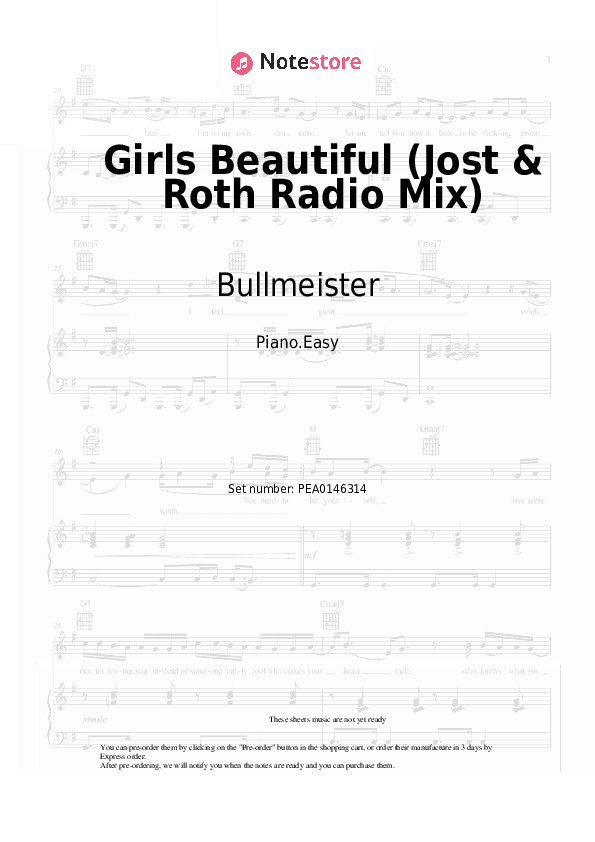 Girls Beautiful (Jost & Roth Radio Mix) - Bullmeister Piano Sheet Music Easy - Piano.Easy