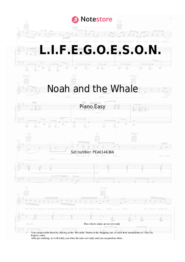 L.I.F.E.G.O.E.S.O.N. - Noah and the Whale Piano Sheet Music Easy - Piano.Easy