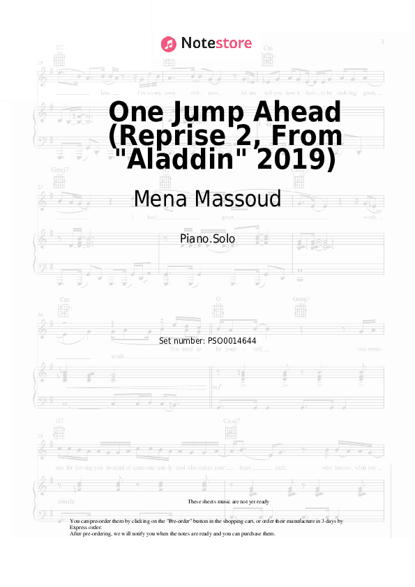 One Jump Ahead (Reprise 2, From Aladdin 2019) - Mena Massoud Piano Sheet Music - Piano.Solo