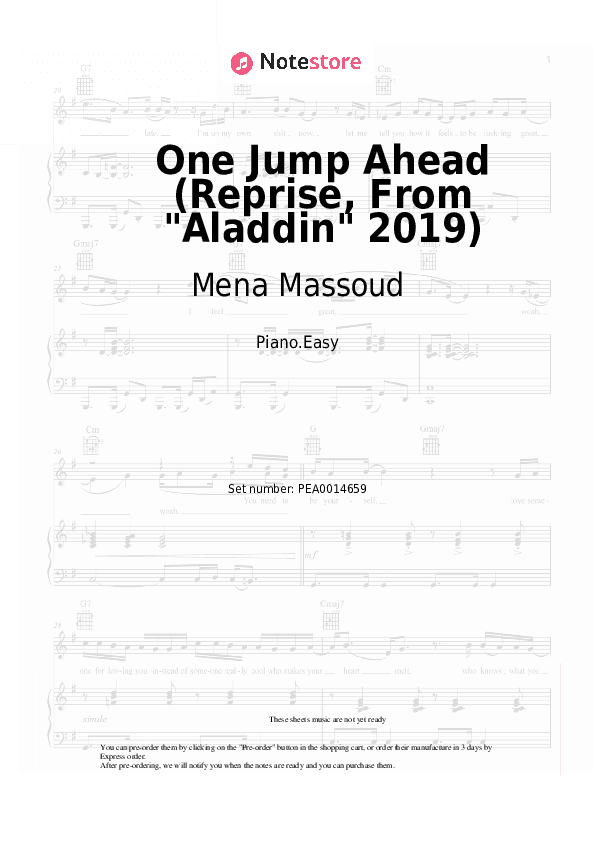 One Jump Ahead (Reprise, From Aladdin 2019) - Mena Massoud Piano Sheet Music Easy - Piano.Easy