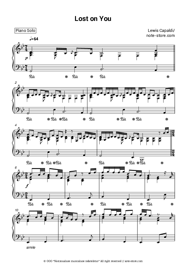 Lost on You - Lewis Capaldi Piano Sheet Music - Piano.Solo