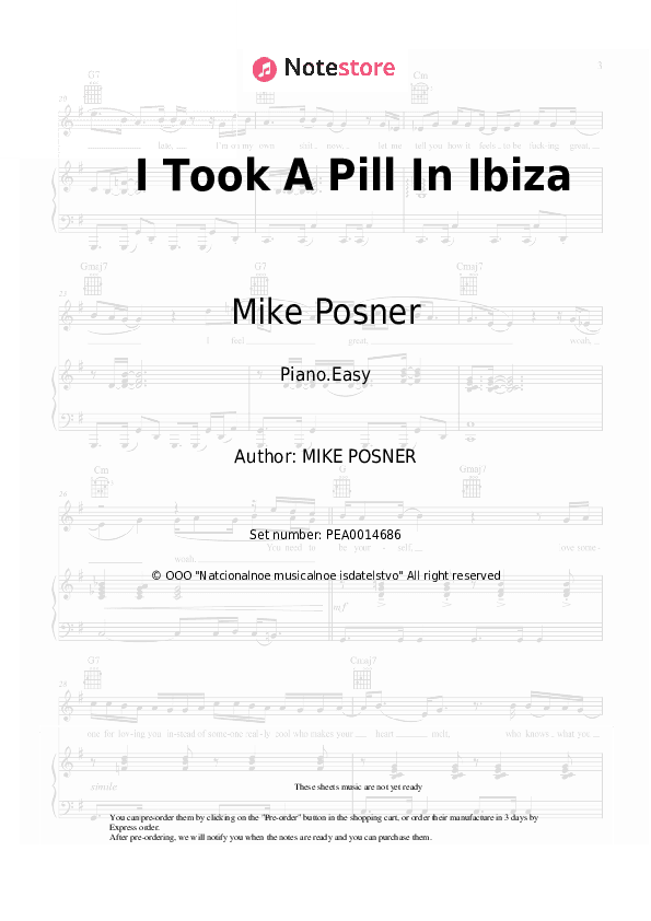 I Took A Pill In Ibiza - Mike Posner Piano Sheet Music Easy - Piano.Easy