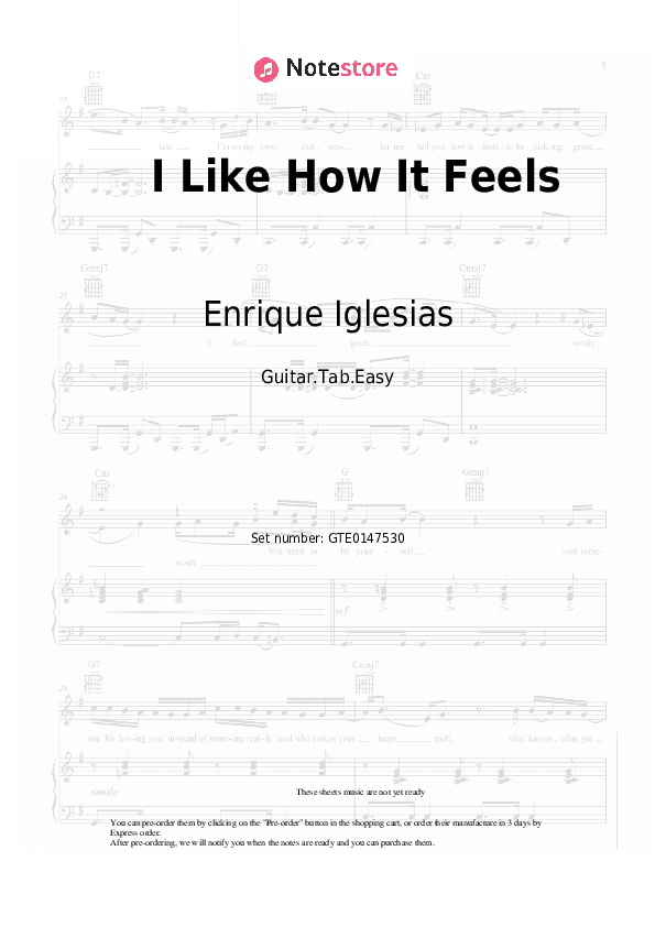 I Like How It Feels - Enrique Iglesias, Pitbull, The WAV.s Tabs Easy - Guitar.Tab.Easy