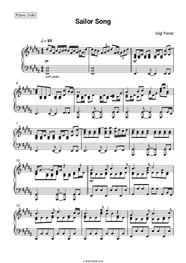 Sailor Song - Gigi Perez Piano Sheet Music - Piano.Solo