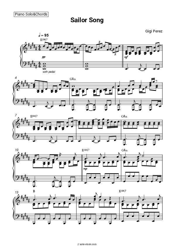 Sailor Song - Gigi Perez Piano Sheet Music and Chords - Piano.Solo&Chords