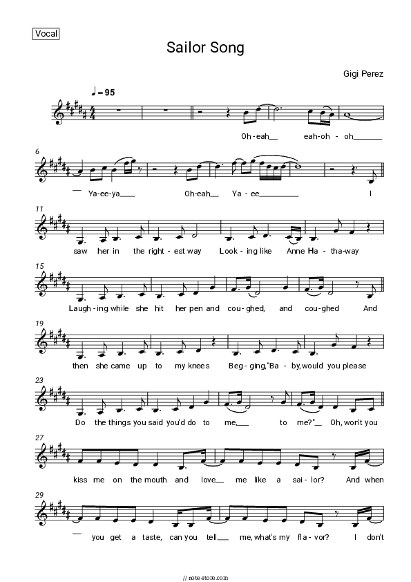 Sailor Song - Gigi Perez Vocal Sheet Music - Vocal