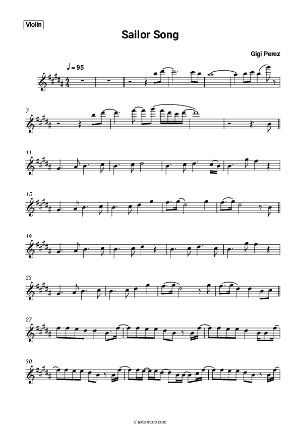 Sailor Song - Gigi Perez Violin Sheet Music - Violin