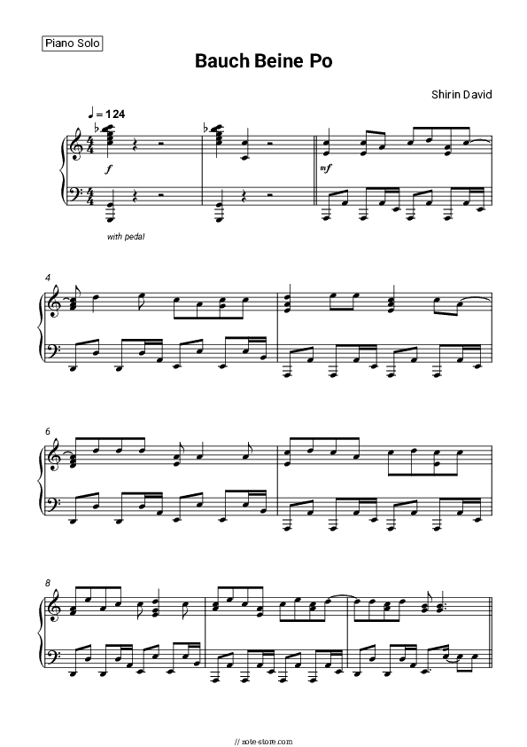Bauch Beine Po - Shirin David Piano Sheet Music - Piano.Solo