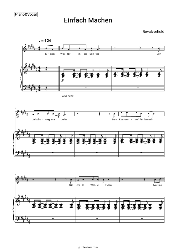 Einfach Machen - Revolverheld Piano Sheet Music with the Voice part - Piano&Vocal