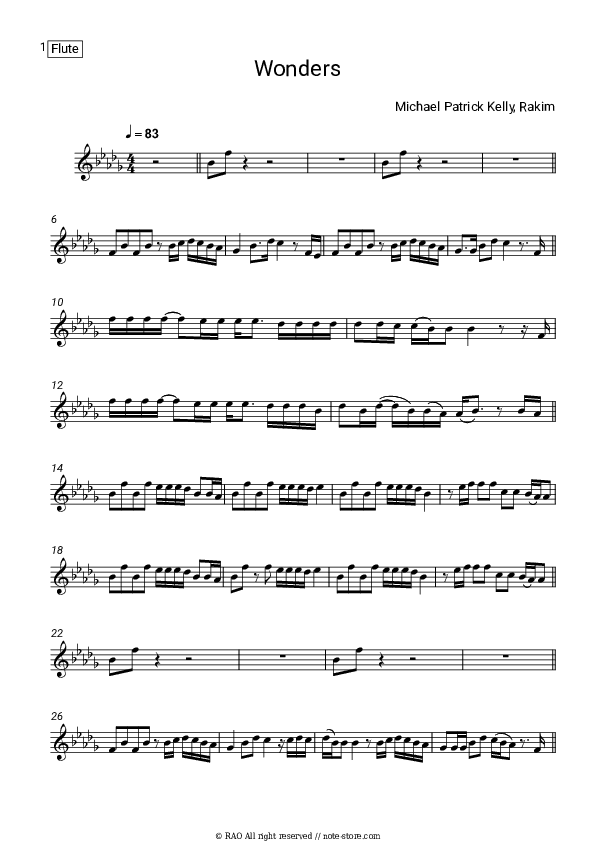 Wonders - Michael Patrick Kelly, Rakim Flute Sheet Music - Flute