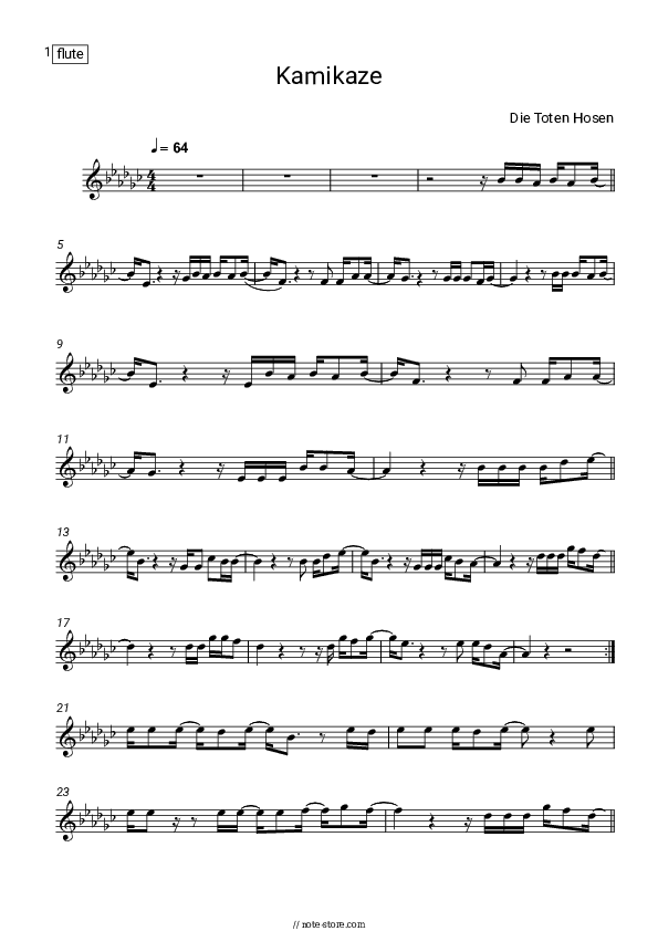 Kamikaze - Die Toten Hosen Flute Sheet Music - Flute