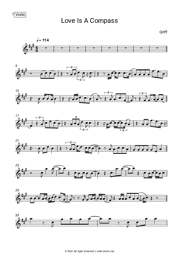 Love Is A Compass - Griff Violin Sheet Music - Violin