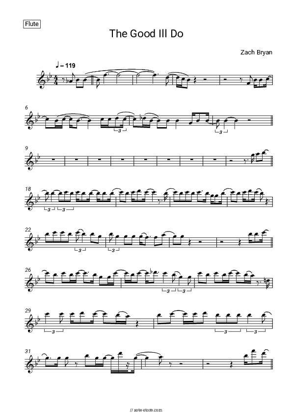 The Good I'll Do - Zach Bryan Flute Sheet Music - Flute