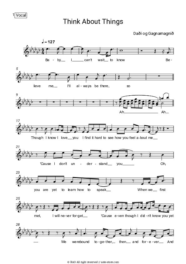 Think About Things - Dadi Og Gagnamagnio Vocal Sheet Music - Vocal