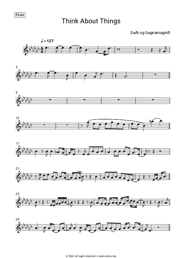 Think About Things - Dadi Og Gagnamagnio Flute Sheet Music - Flute