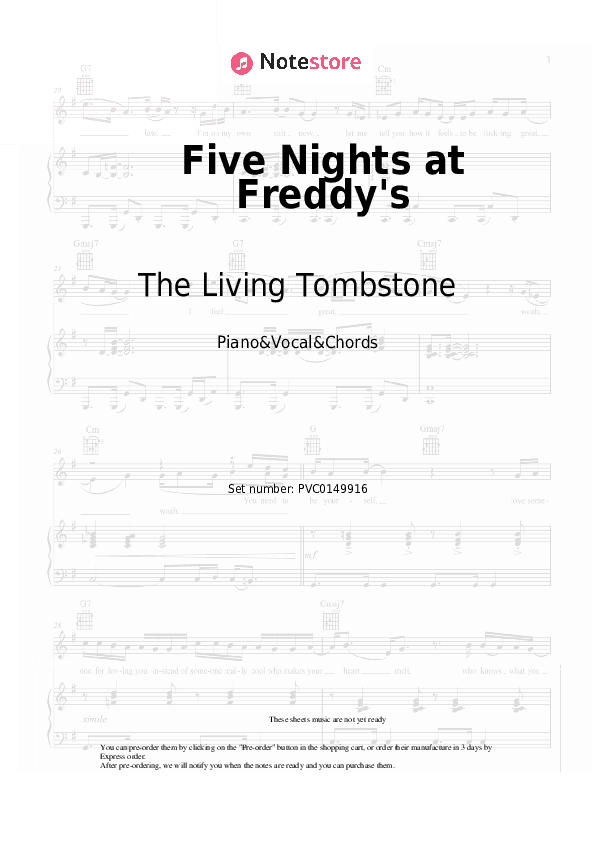 Five Nights at Freddy's - The Living Tombstone Piano Sheet Music with the Vocal and Chords - Piano&Vocal&Chords
