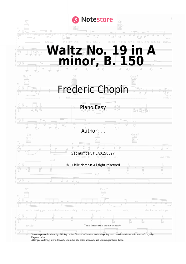 Waltz No. 19 in A minor, B. 150 - Frederic Chopin Piano Sheet Music Easy - Piano.Easy