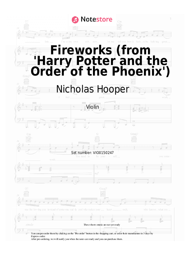 Fireworks (from 'Harry Potter and the Order of the Phoenix') - Nicholas Hooper Violin Sheet Music - Violin