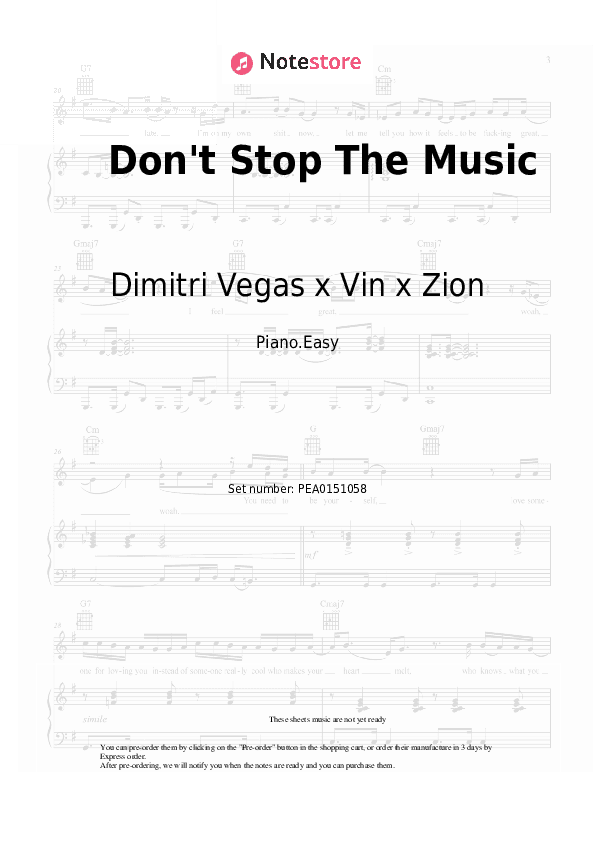 Don't Stop The Music - Dimitri Vegas x Vin x Zion Piano Sheet Music Easy - Piano.Easy