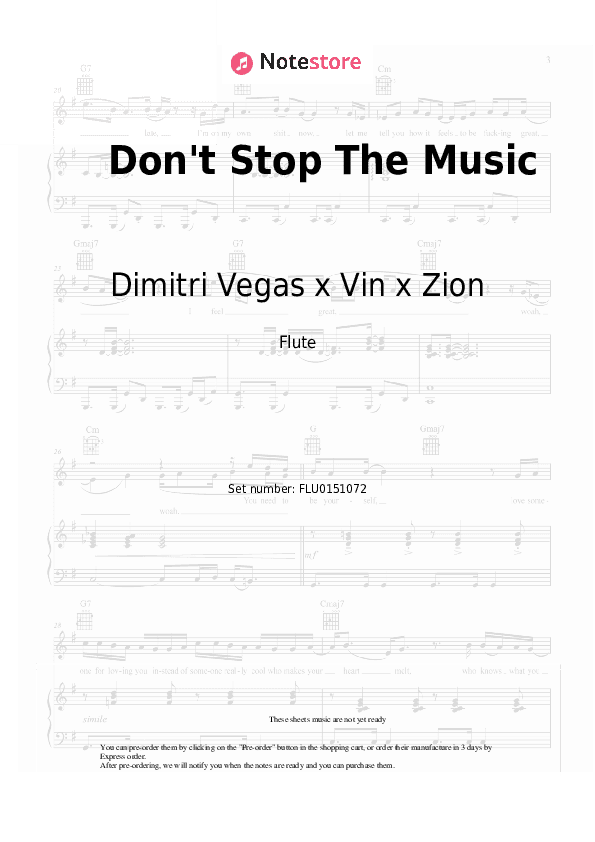 Don't Stop The Music - Dimitri Vegas x Vin x Zion Flute Sheet Music - Flute