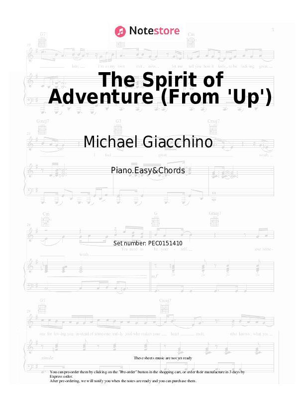 The Spirit of Adventure (From 'Up') - Michael Giacchino Sheet Music Easy and Chords - Piano.Easy&Chords