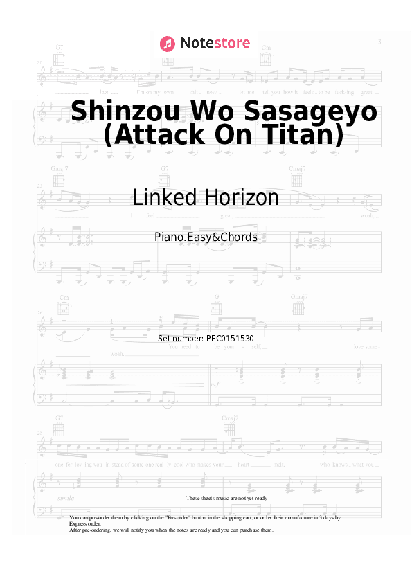 Shinzou Wo Sasageyo (Attack On Titan) - Linked Horizon Sheet Music Easy and Chords - Piano.Easy&Chords