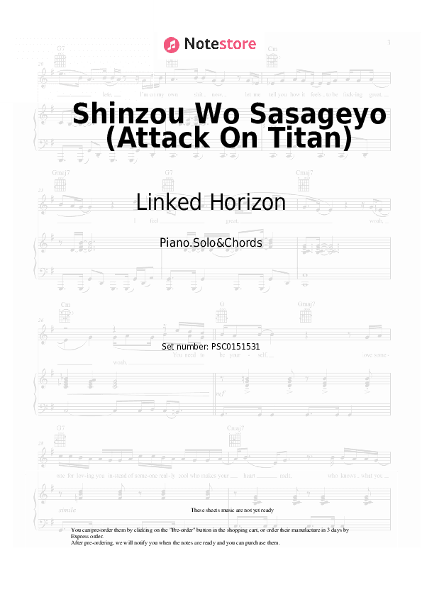 Shinzou Wo Sasageyo (Attack On Titan) - Linked Horizon Piano Sheet Music and Chords - Piano.Solo&Chords