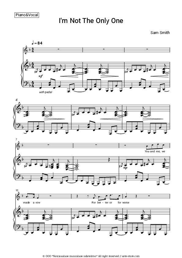 I'm Not The Only One - Sam Smith Piano Sheet Music with the Voice part - Piano&Vocal