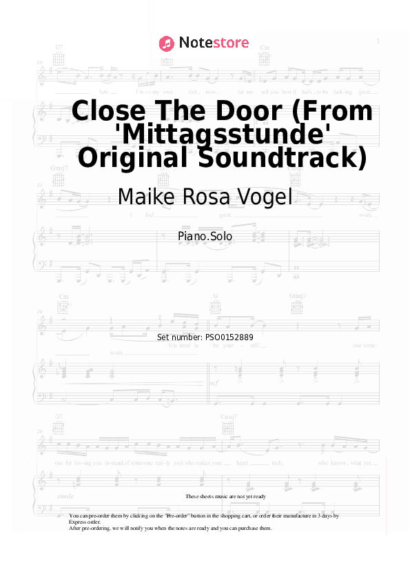 Close The Door (From 'Mittagsstunde' Original Soundtrack) - Maike Rosa Vogel Piano Sheet Music - Piano.Solo
