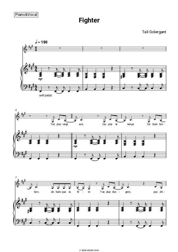 Fighter - Tali Golergant Piano Sheet Music with the Voice part - Piano&Vocal