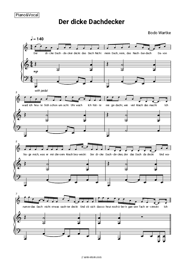 Der dicke Dachdecker - Bodo Wartke Piano Sheet Music with the Voice part - Piano&Vocal