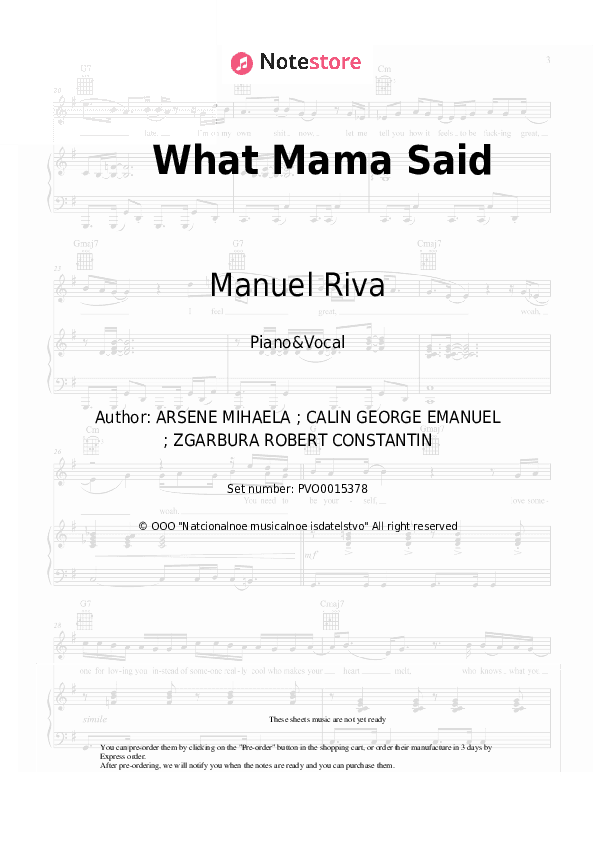 What Mama Said - Manuel Riva, Misha Miller Piano Sheet Music with the Voice part - Piano&Vocal