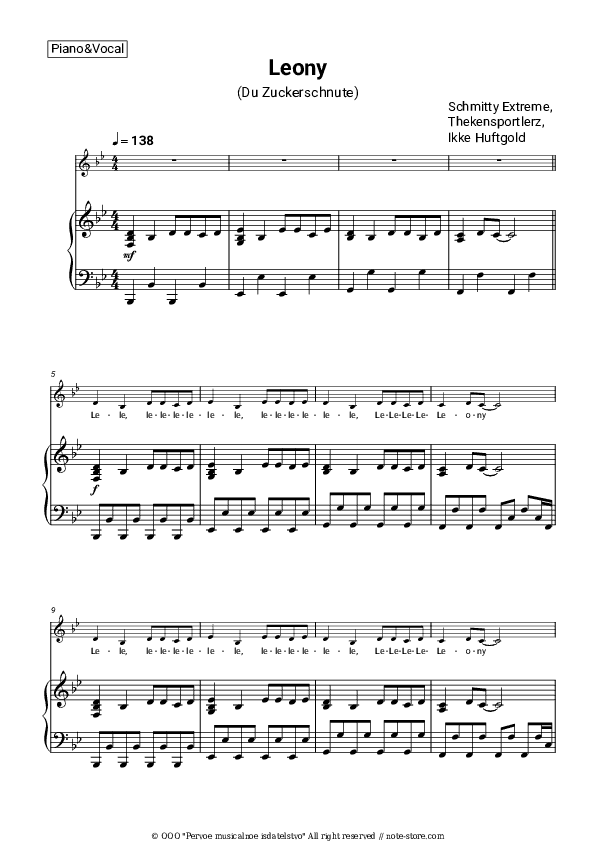 Leony (Du Zuckerschnute) - Schmitty Extreme, Thekensportlerz, Ikke Huftgold Piano Sheet Music with the Voice part - Piano&Vocal
