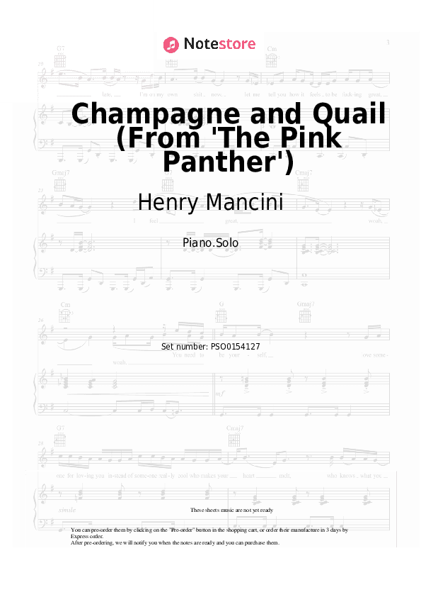 Champagne and Quail (From 'The Pink Panther') - Henry Mancini Piano Sheet Music - Piano.Solo