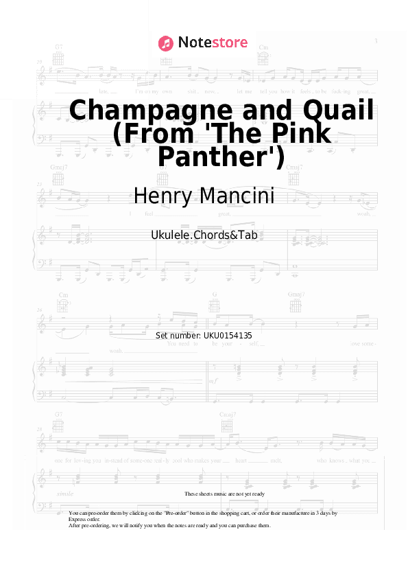 Champagne and Quail (From 'The Pink Panther') - Henry Mancini Ukulele Sheet Music - Ukulele.Chords&Tab