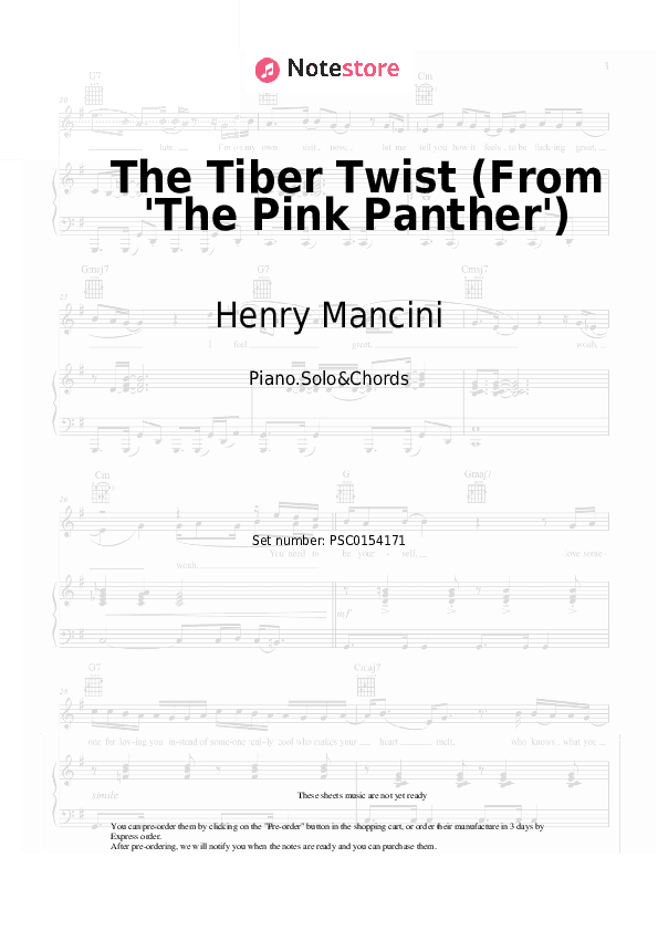 The Tiber Twist (From 'The Pink Panther') - Henry Mancini Piano Sheet Music and Chords - Piano.Solo&Chords