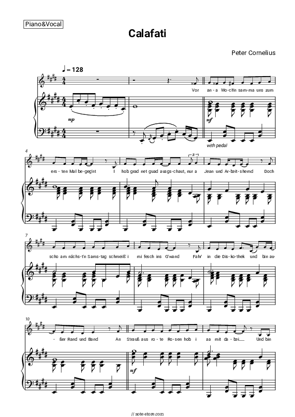 Calafati - Peter Cornelius Piano Sheet Music with the Voice part - Piano&Vocal