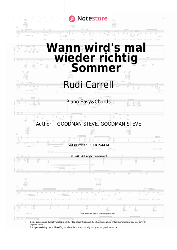 Wann wird's mal wieder richtig Sommer - Rudi Carrell Sheet Music Easy and Chords - Piano.Easy&Chords