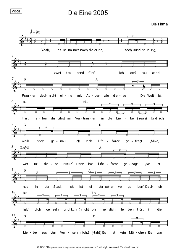 Die Eine 2005 - Die Firma Vocal Sheet Music - Vocal