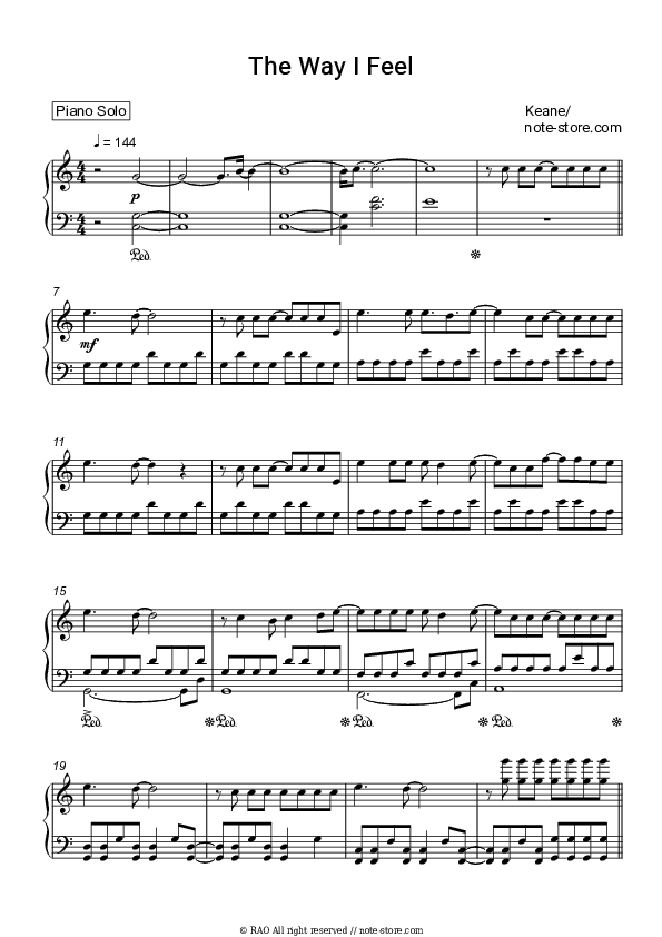 The Way I Feel - Keane Piano Sheet Music - Piano.Solo