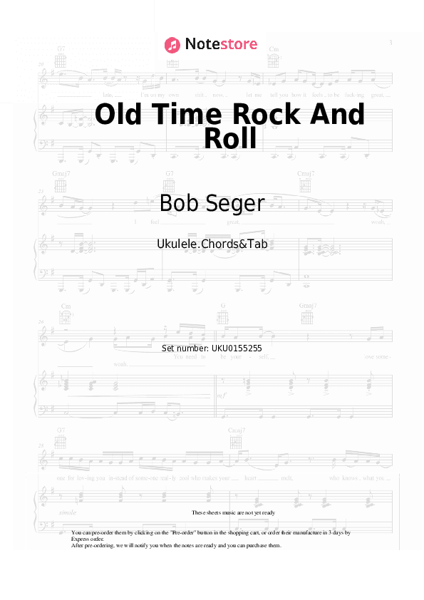 Old Time Rock And Roll - Bob Seger Ukulele Sheet Music - Ukulele.Chords&Tab