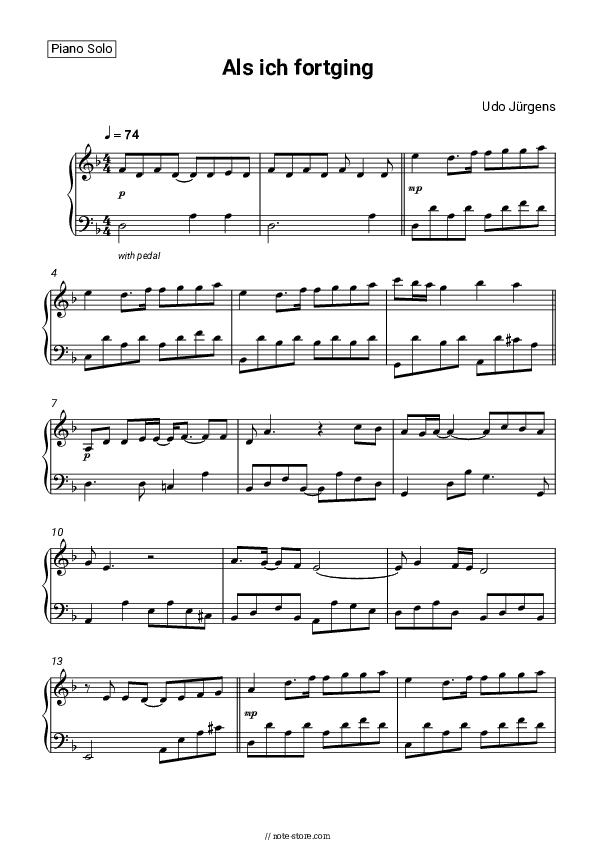 Als ich fortging - Udo Jürgens Piano Sheet Music - Piano.Solo